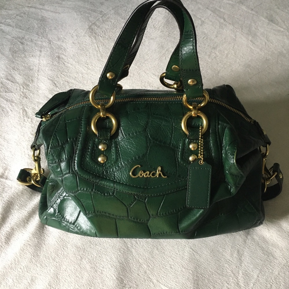 Coach Ashley Green Snakeskin Satchel